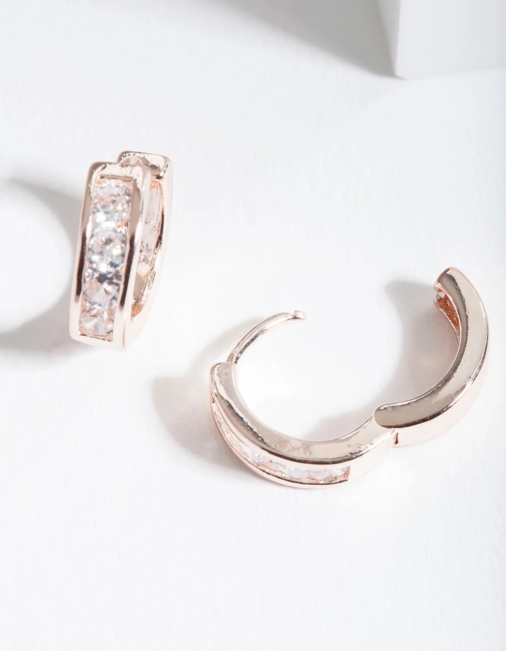 Rose Gold Chunky Diamante Huggie Earrings - Image 3