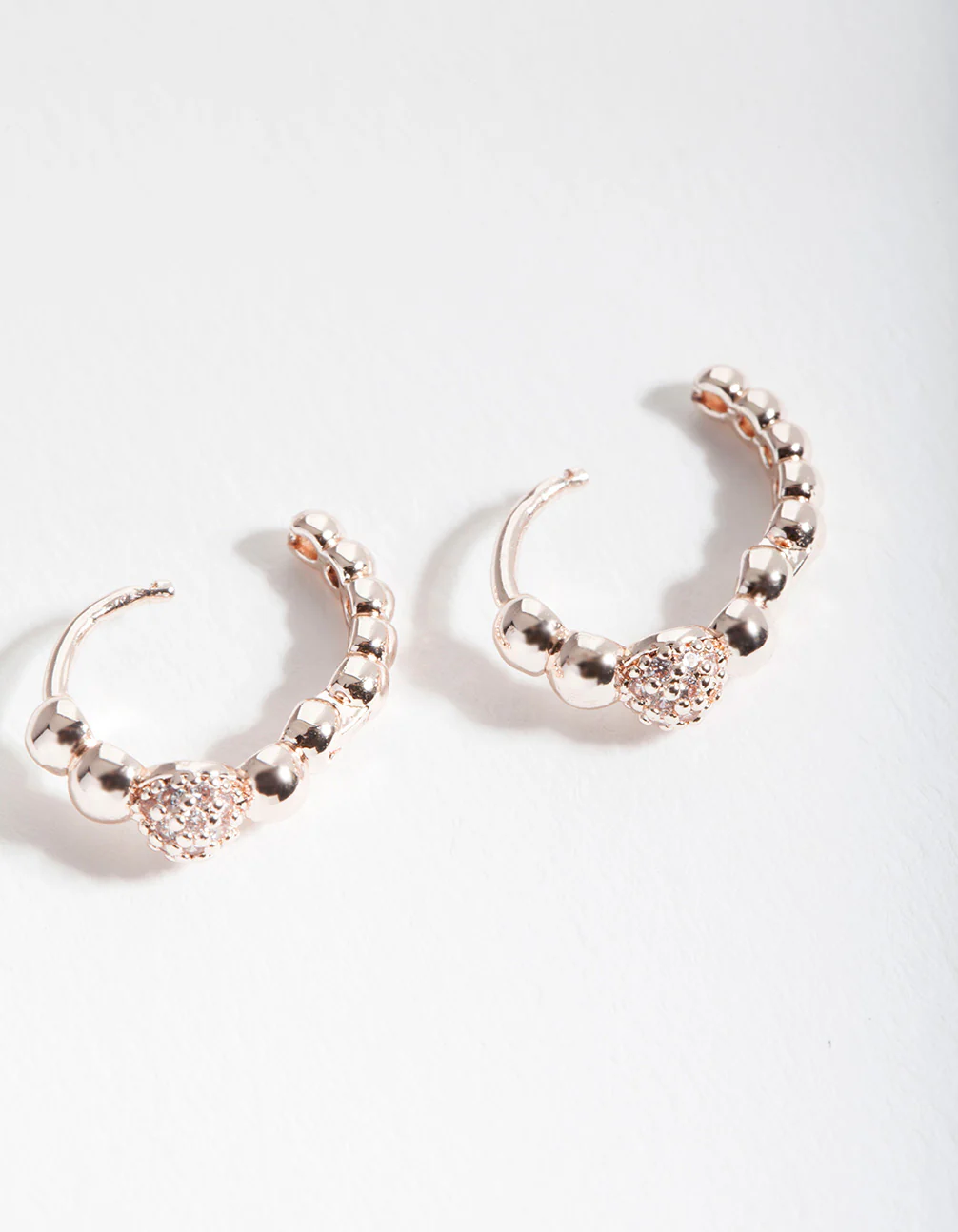 Rose Gold Diamante Bead Huggie Earrings - Image 3