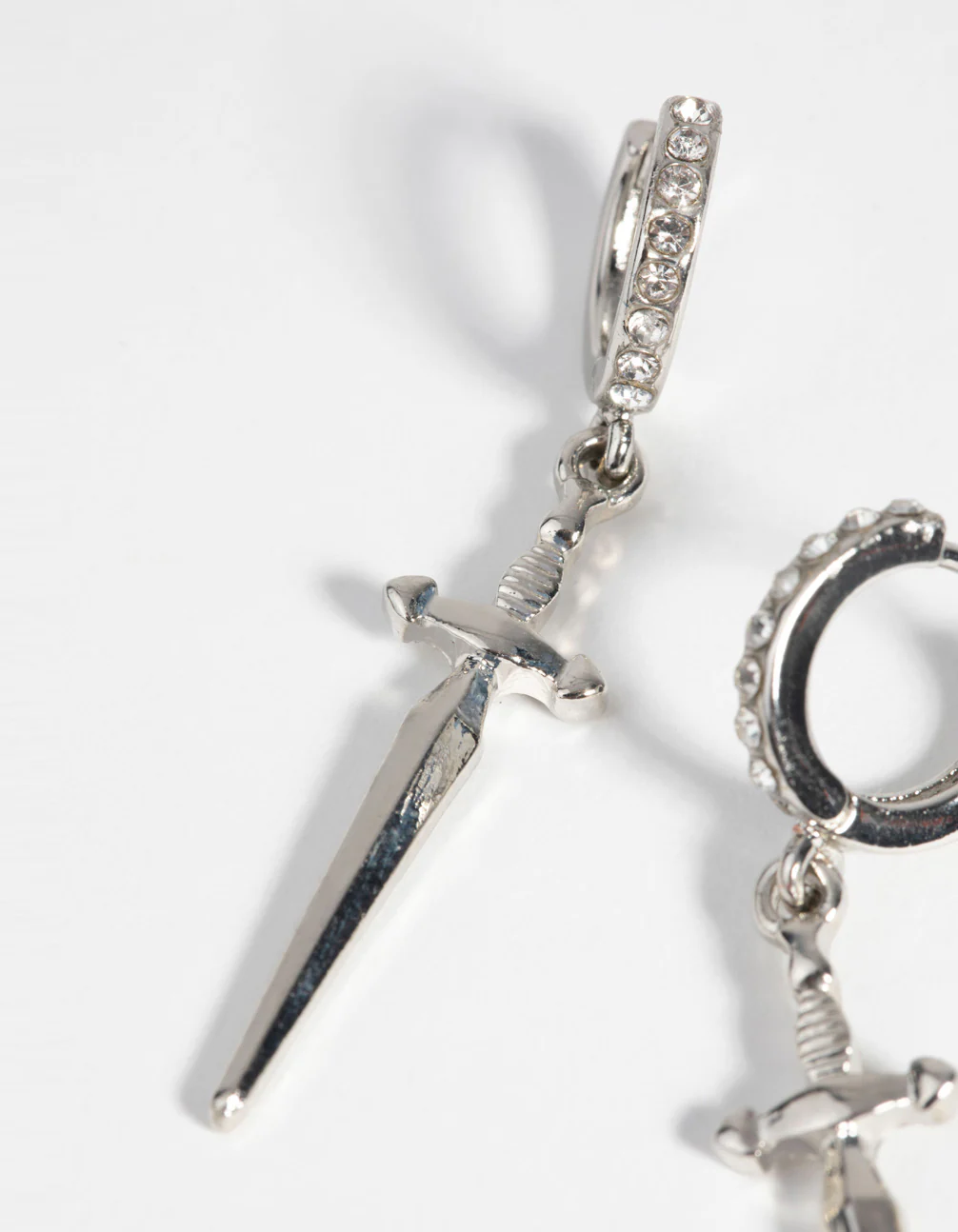 Silver Dagger Huggie Hoop Earrings - Image 2