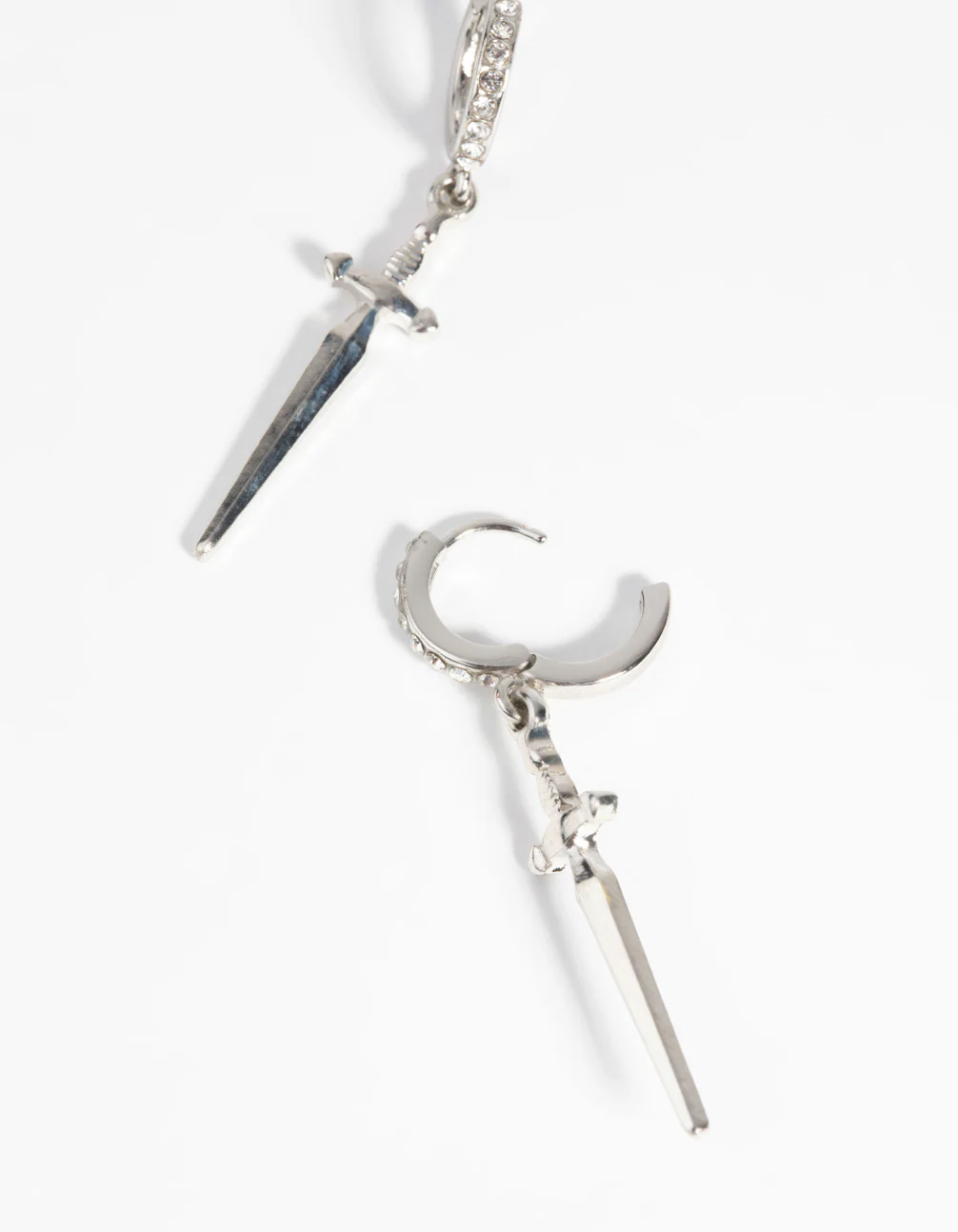 Silver Dagger Huggie Hoop Earrings - Image 3