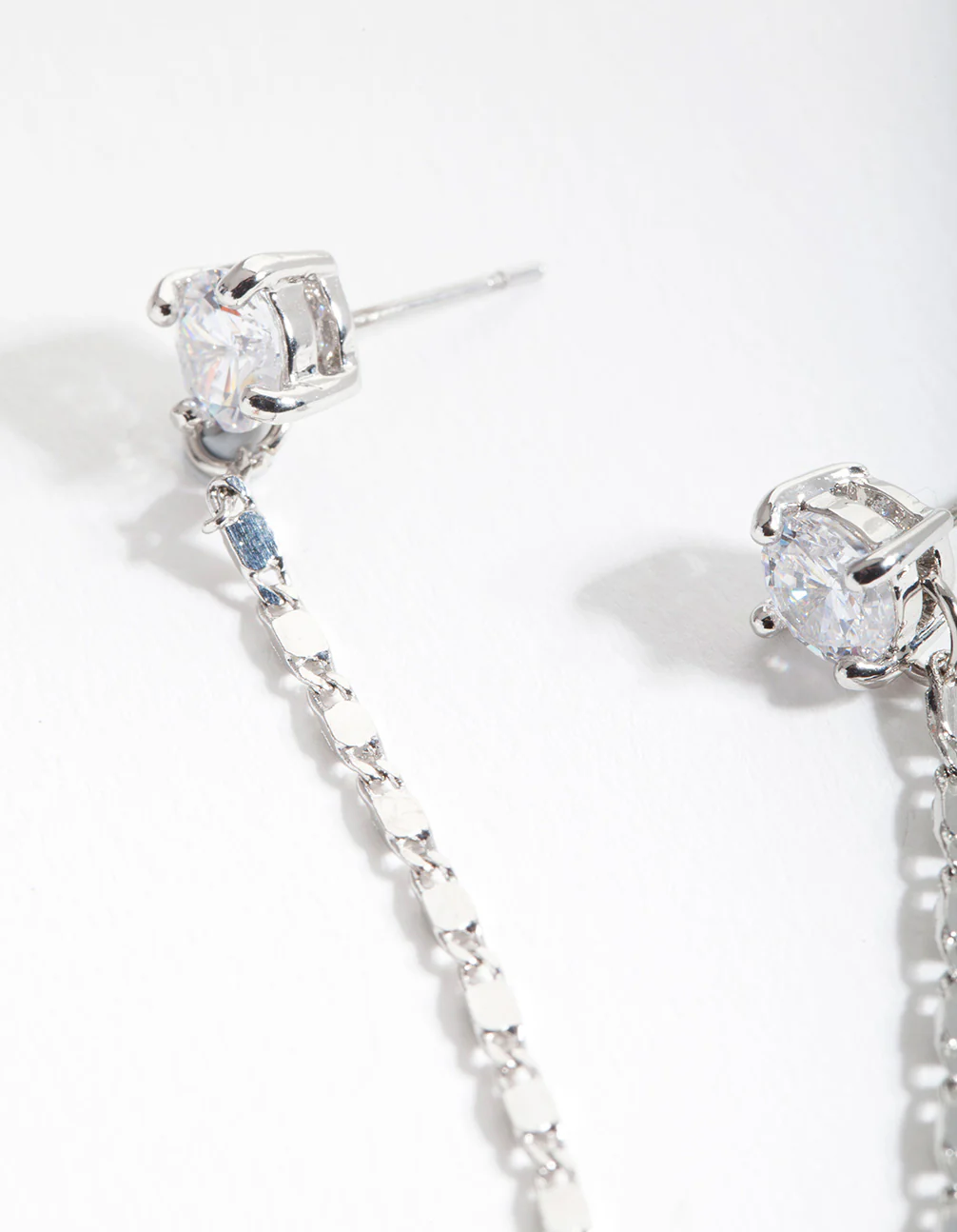 Silver Fancy Chain Double Stud Earrings - Image 2