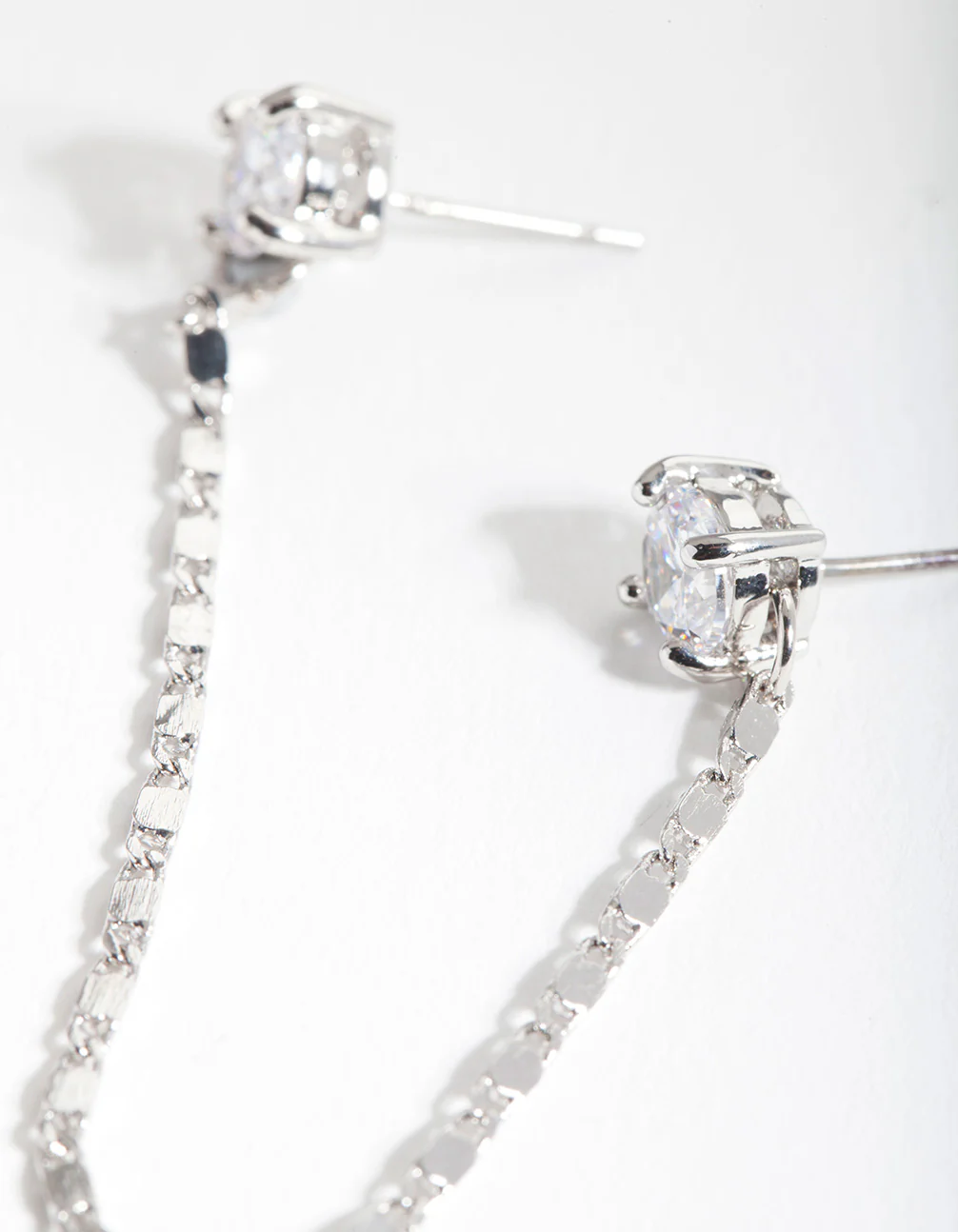 Silver Fancy Chain Double Stud Earrings - Image 3