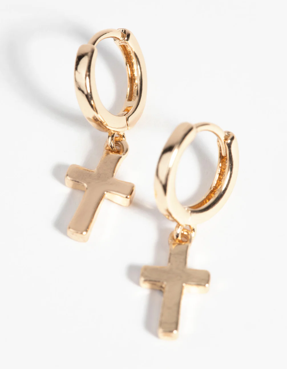 Gold Cross Huggie Hoop Earrings - Image 2
