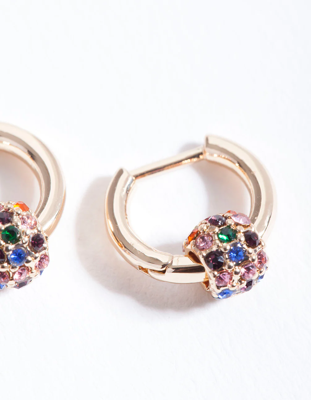 Gold Rainbow Diamante Bead Huggie Earrings - Image 2