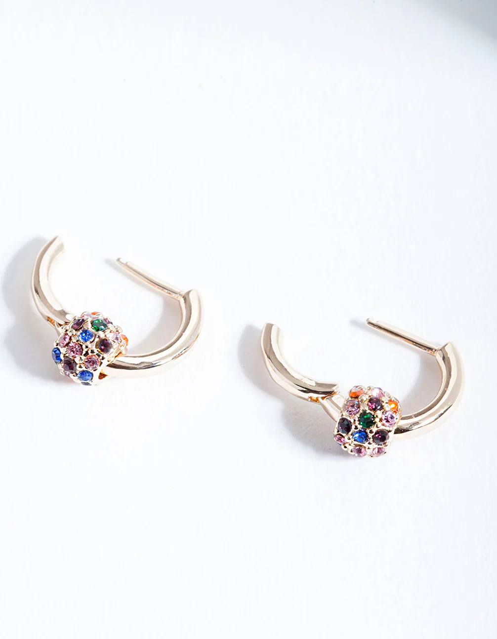 Gold Rainbow Diamante Bead Huggie Earrings - Image 3