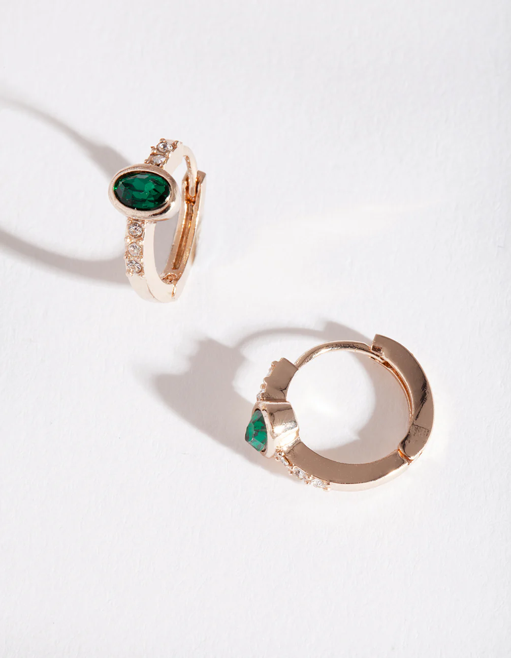 Gold Emerald Facet Huggie Earrings - Image 4