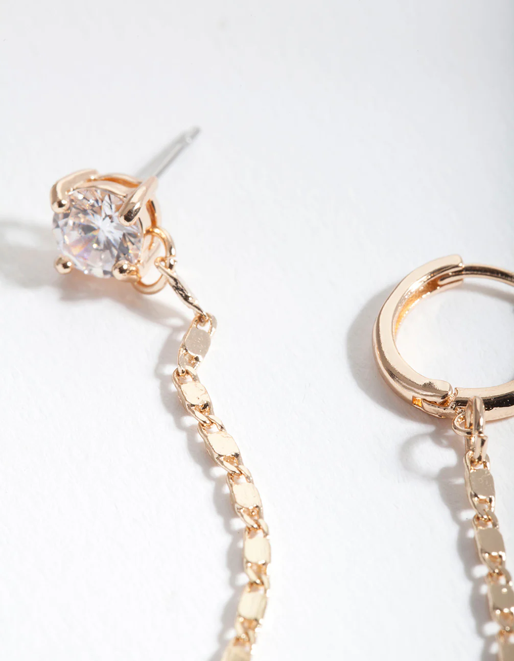 Gold Fancy Chain Stud Huggie Earrings - Image 2