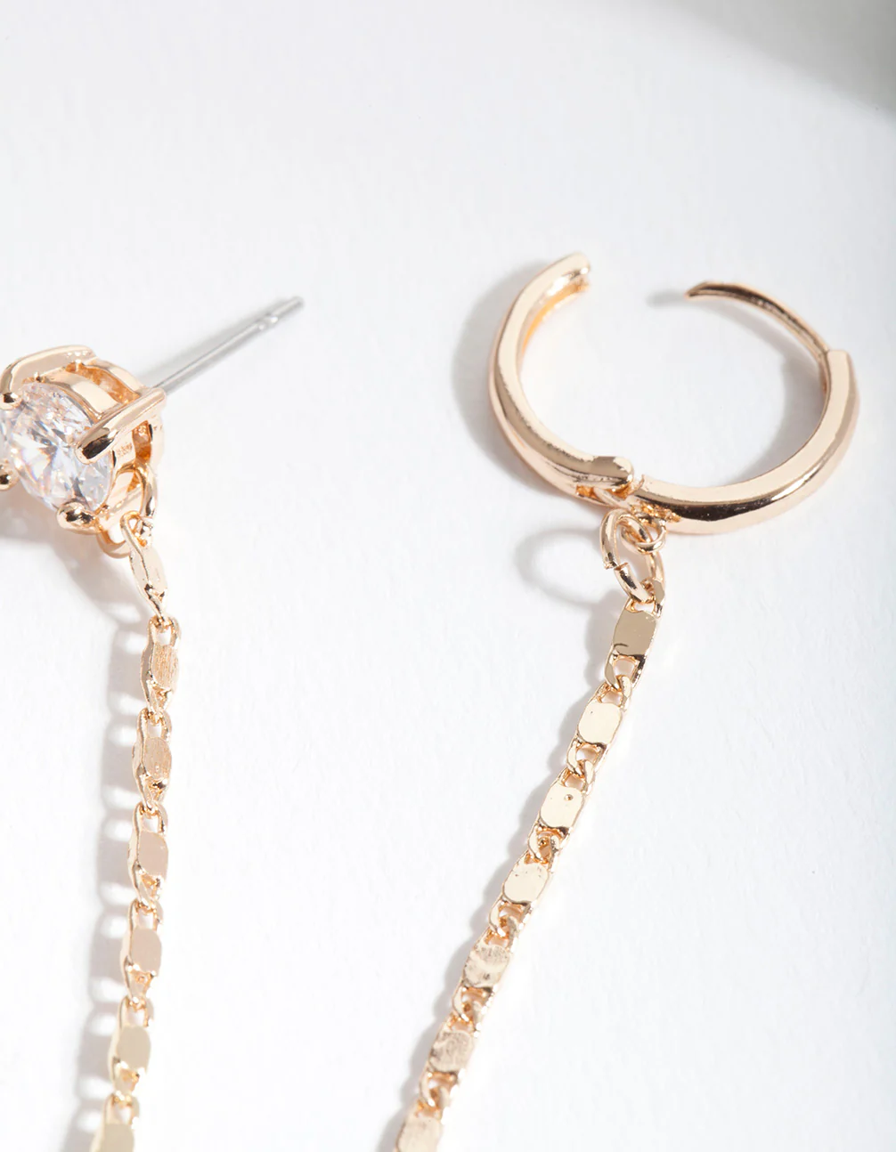 Gold Fancy Chain Stud Huggie Earrings - Image 3