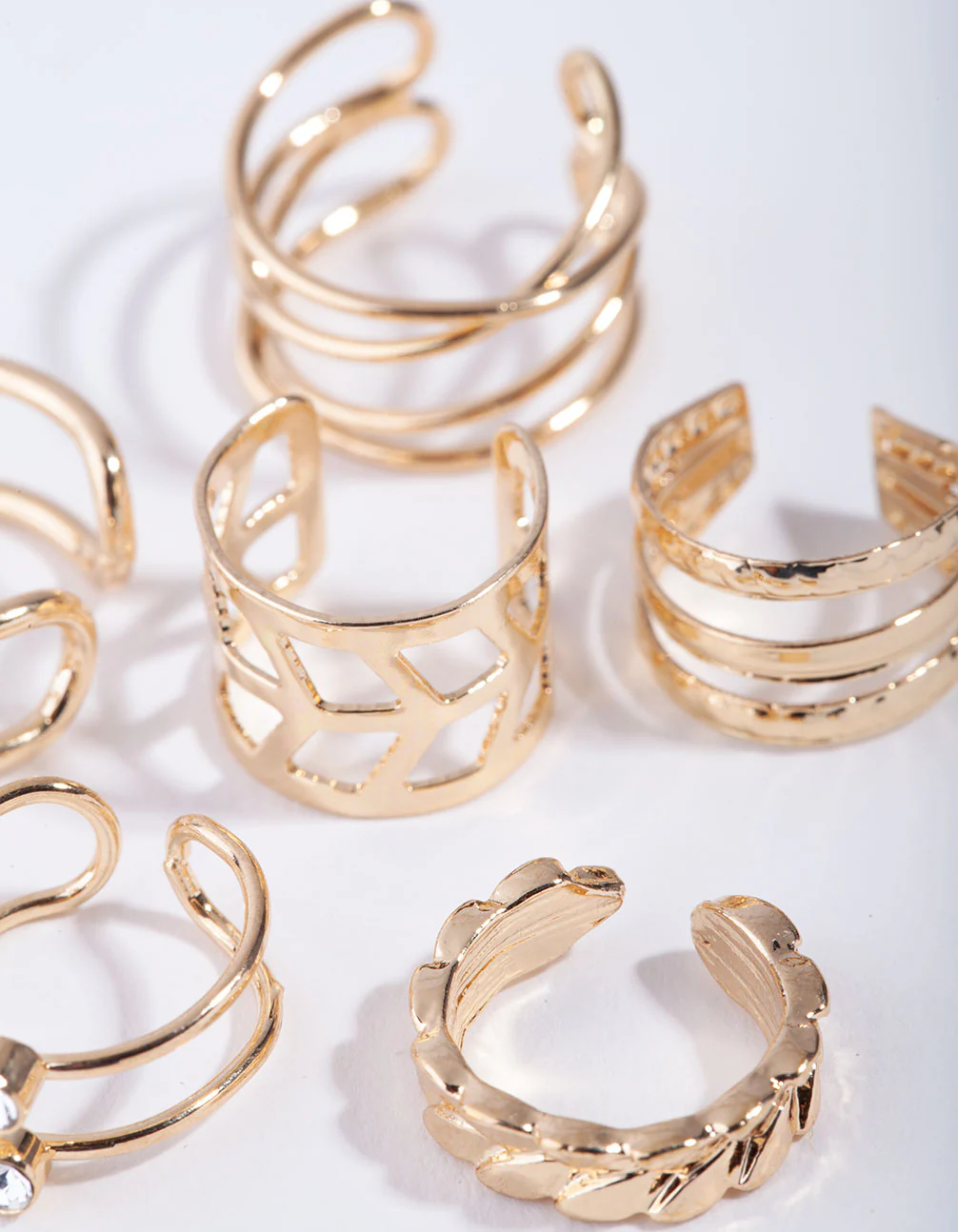Gold Mix Texture Leaf 6-Pack Ear Cuff - Image 3