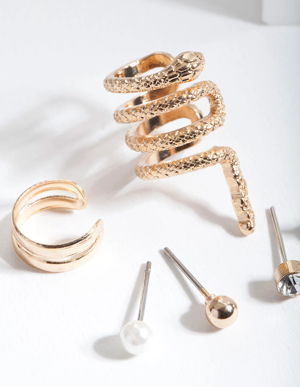 Gold Textured Snake Ear Stack 6-Pack - Image 3