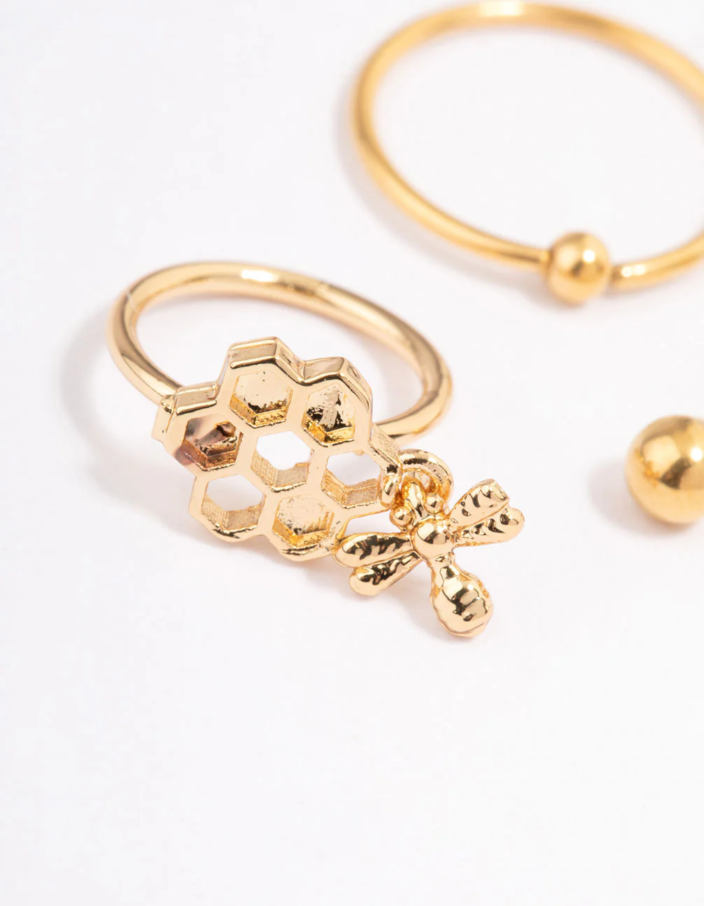 Gold Plated Surgical Steel Bee Ring Earrings Pack - Image 2
