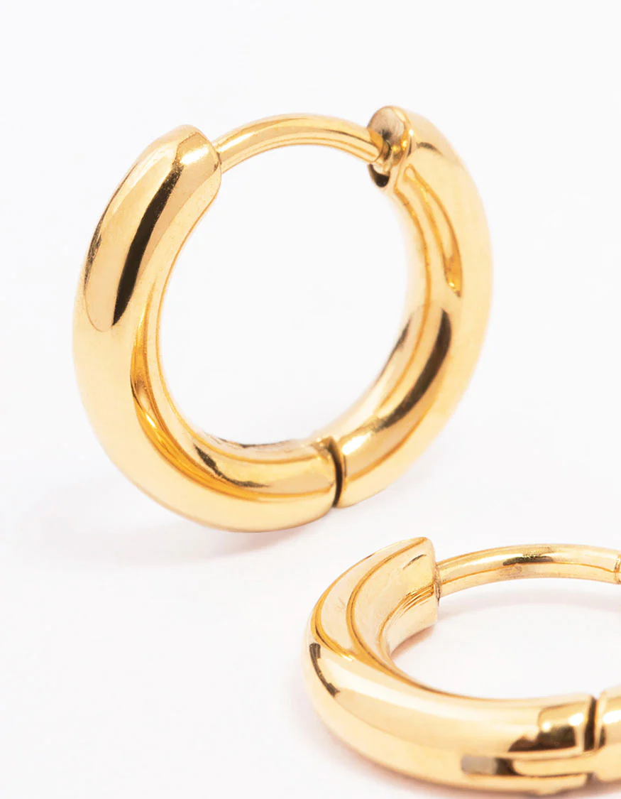 Gold Plated Surgical Steel Chubby Small Huggie Hoop Earrings - Image 2