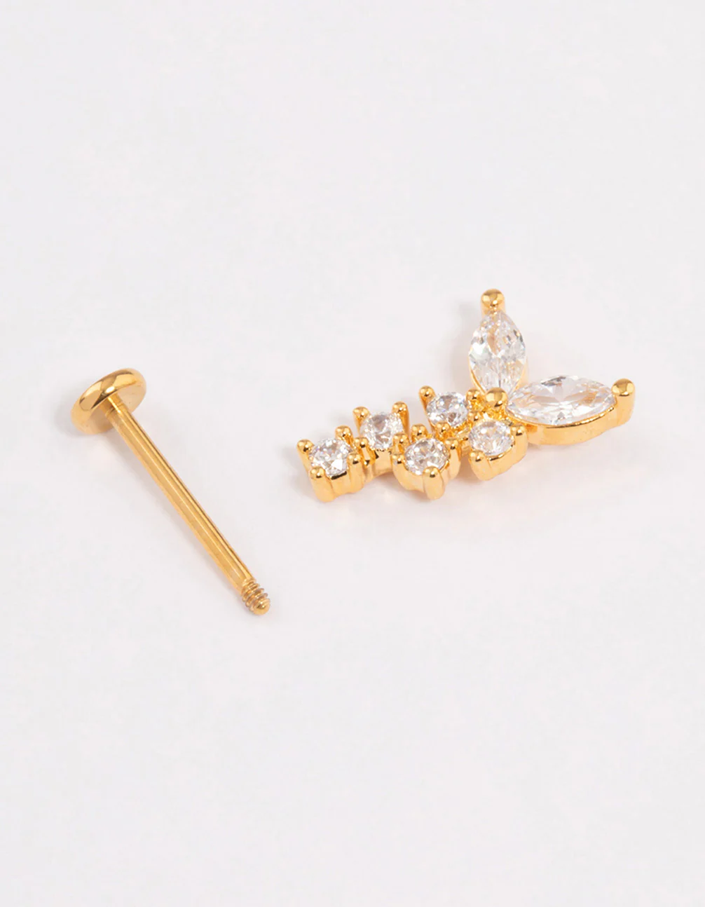 Gold Plated Surgical Steel Cubic Zirconia Butterfly Dust Flat Back - Image 2