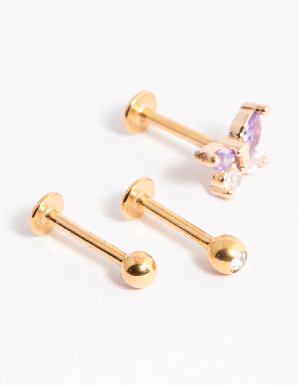 Gold Plated Surgical Steel Cubic Zirconia Butterfly Stud Flat Back - Image 2