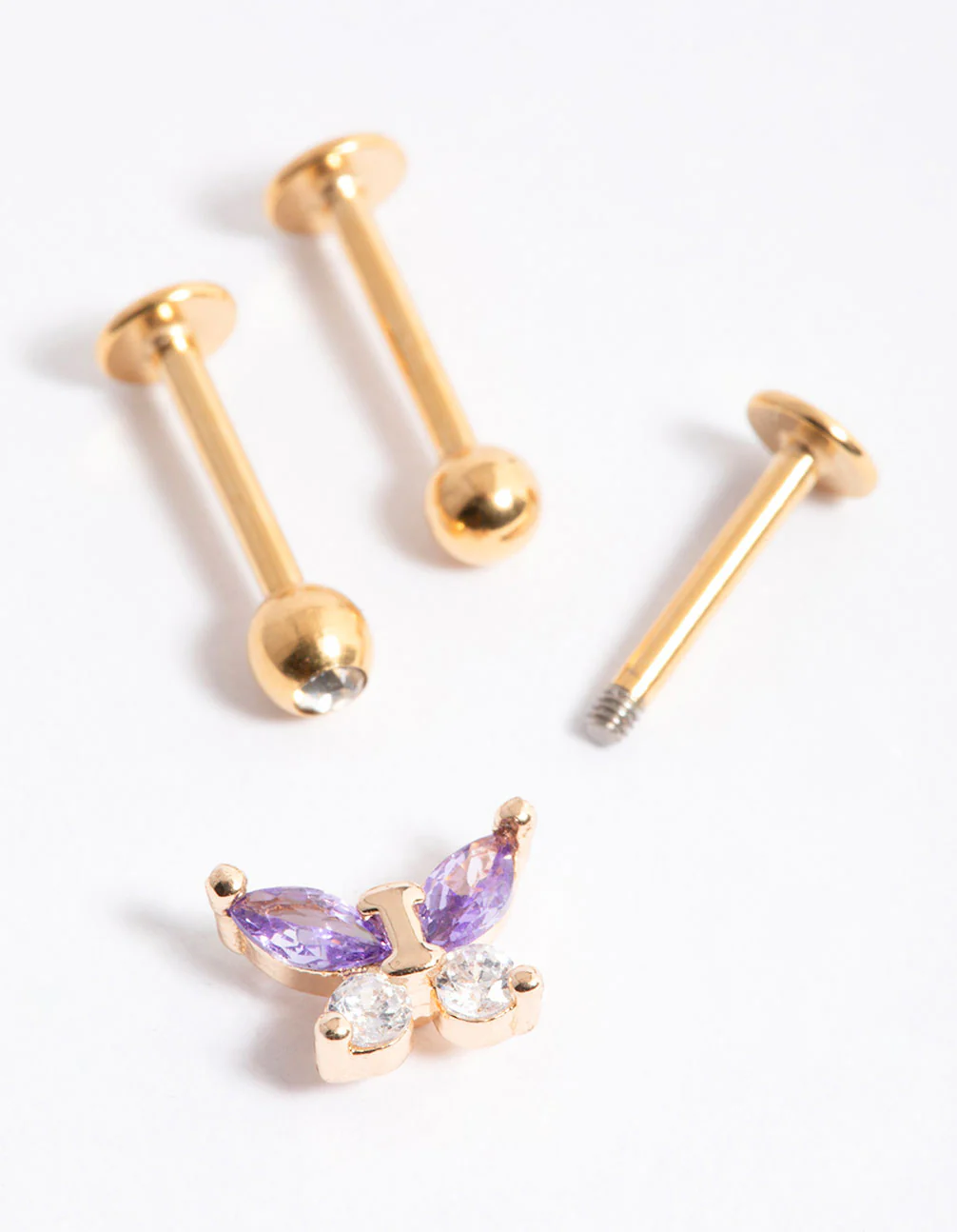 Gold Plated Surgical Steel Cubic Zirconia Butterfly Stud Flat Back - Image 3