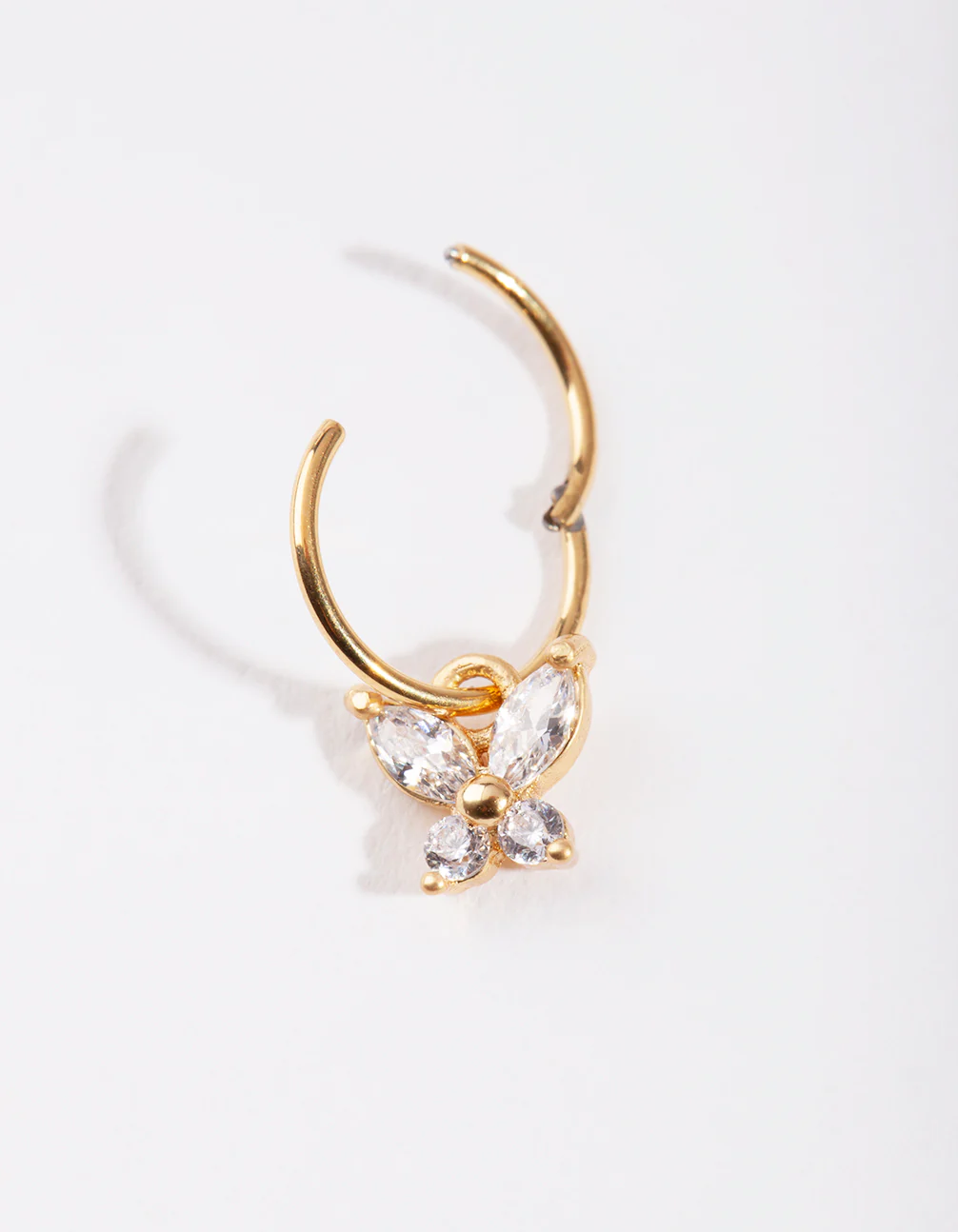 Gold Surgical Steel Cubic Zirconia Butterfly Clicker Earring - Image 2
