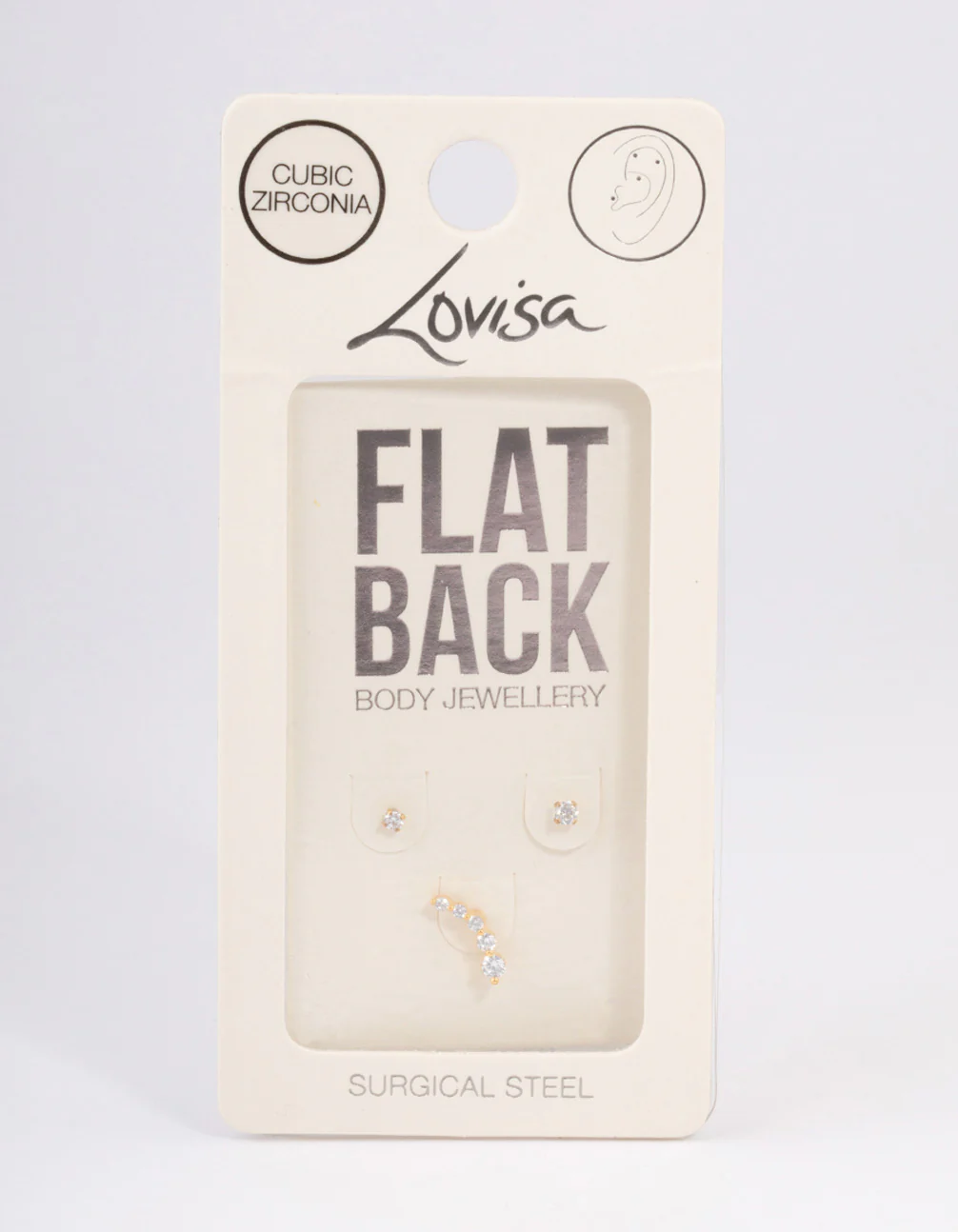 Gold Plated Surgical Steel Cubic Zirconia Crawler Flat Back Pack - Image 3