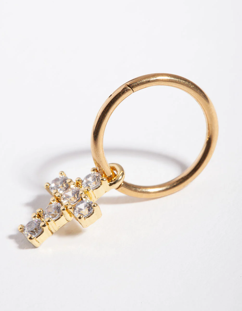 Surgical Steel Gold Cubic Zirconia Cross Charm Belly Ring - Image 2