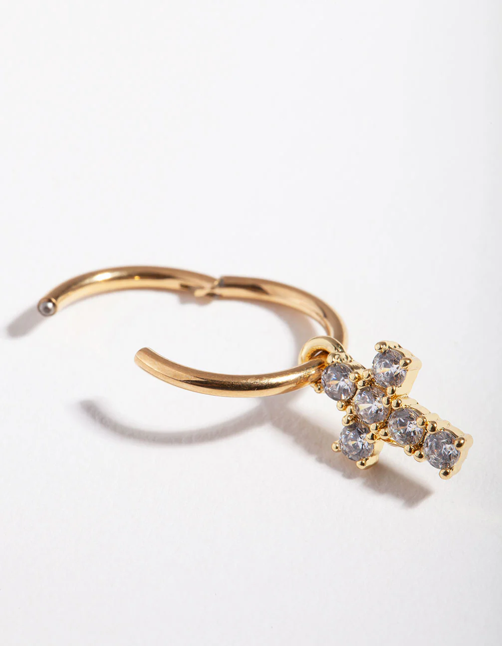 Surgical Steel Gold Cubic Zirconia Cross Charm Belly Ring - Image 3