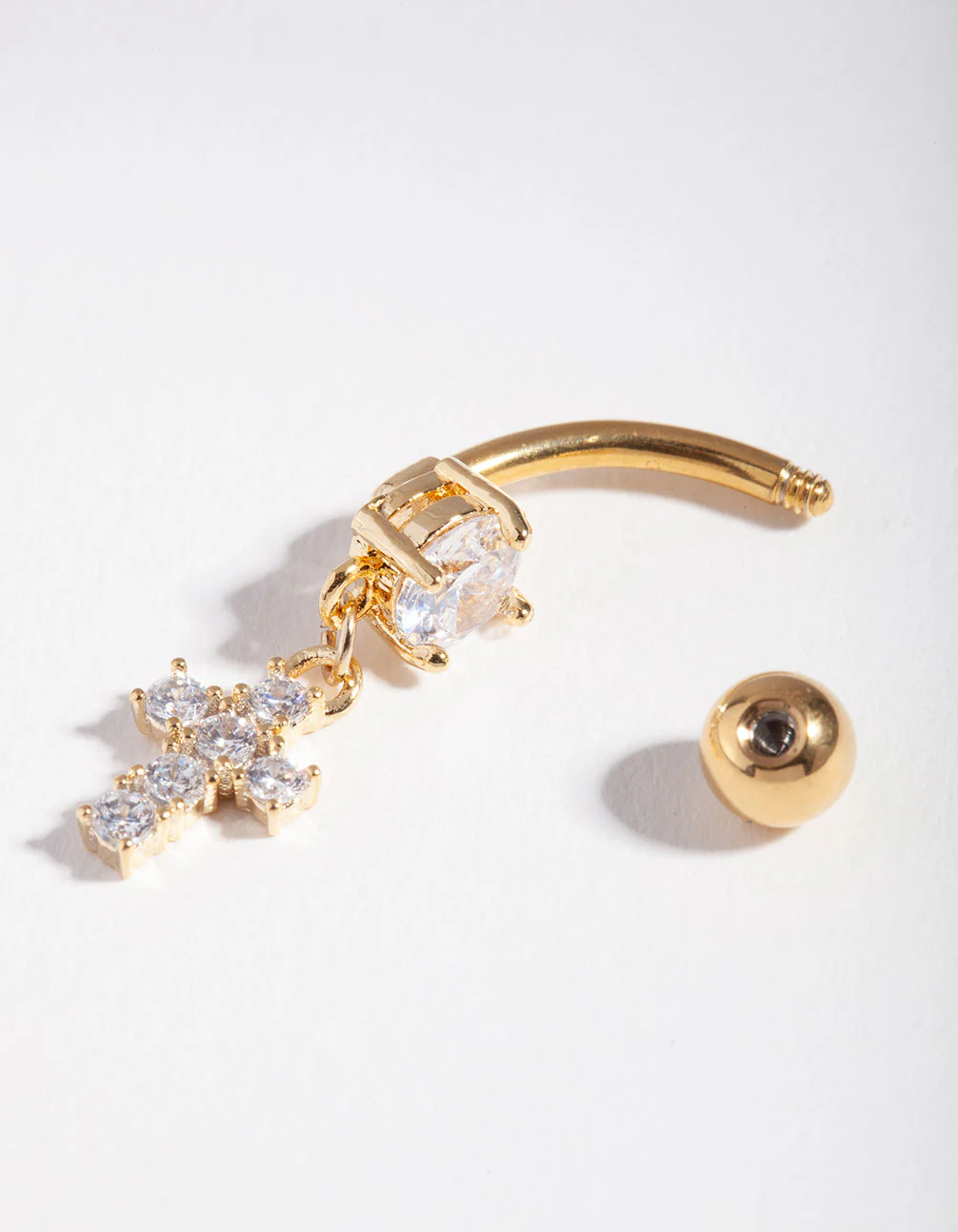 Gold Surgical Steel Cubic Zirconia Cross Dangle Bellybutton - Image 3