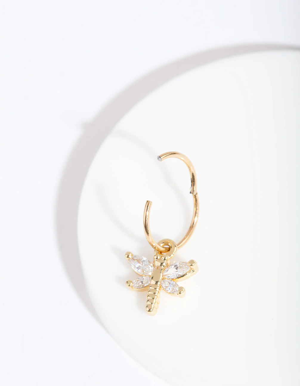 Gold Surgical Steel Cubic Zirconia Dragonfly Clicker Earring - Image 2