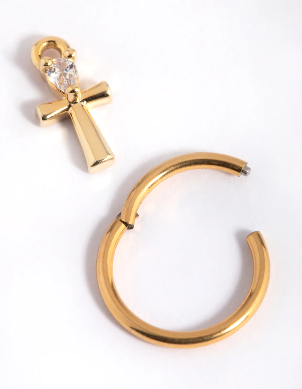 Gold Plated Surgical Steel Cubic Zirconia Cross Belly Ring - Image 2