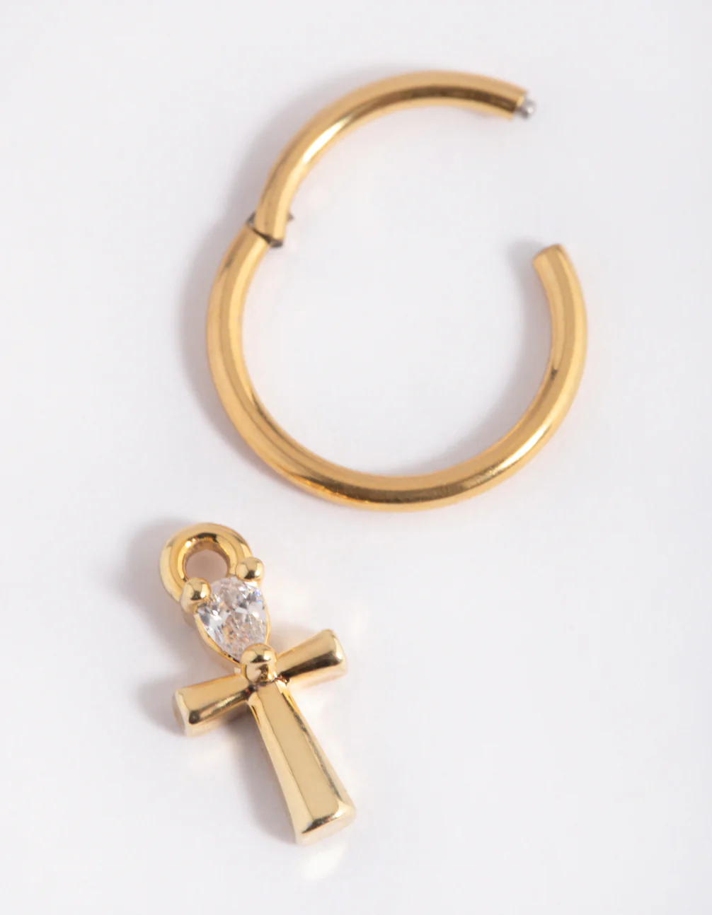 Gold Plated Surgical Steel Cubic Zirconia Cross Belly Ring - Image 3