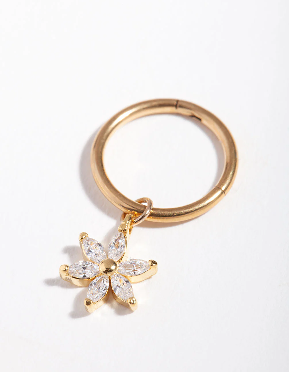 Gold Surgical Steel Cubic Zirconia Flower Belly Ring