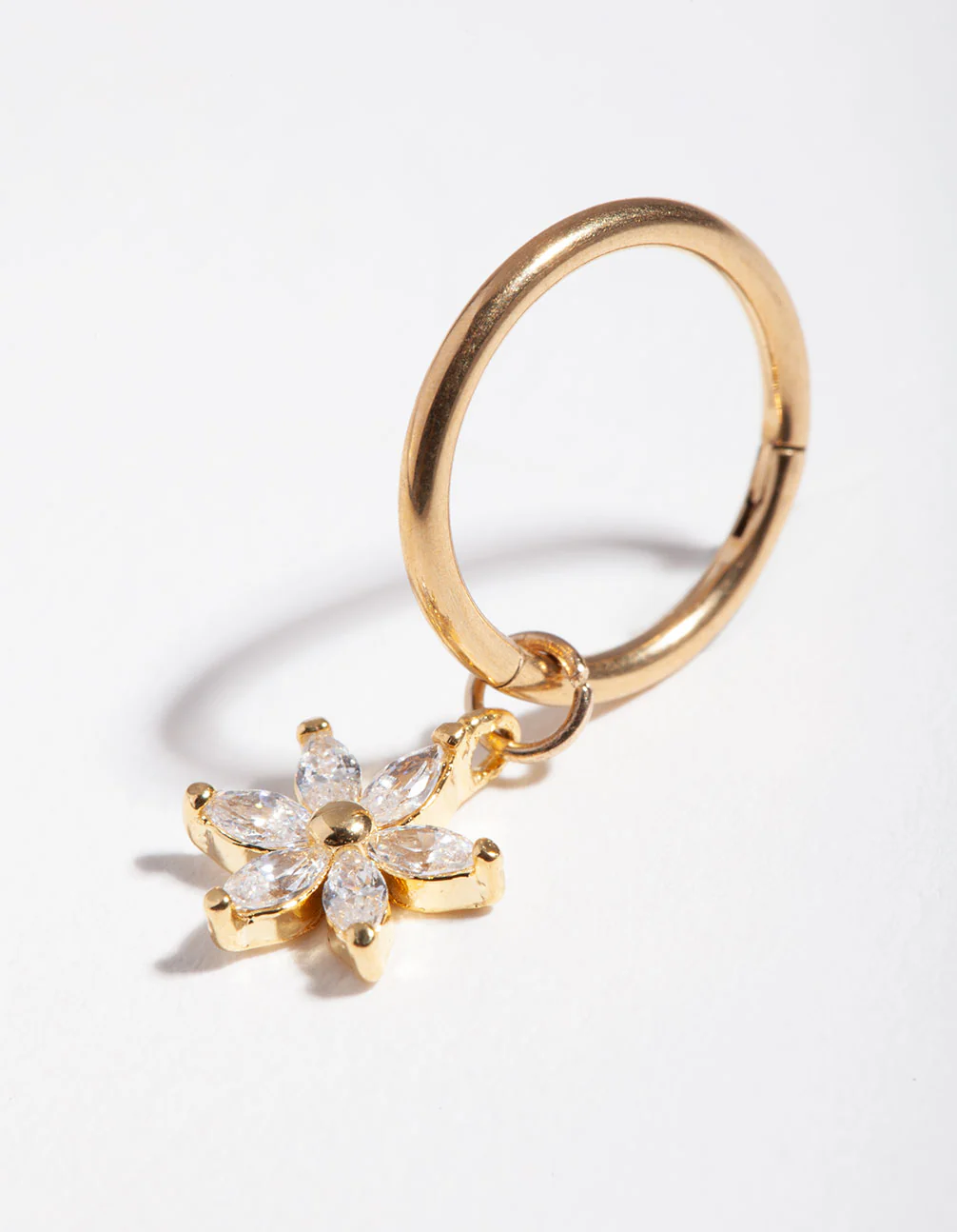 Gold Surgical Steel Cubic Zirconia Flower Belly Ring - Image 2