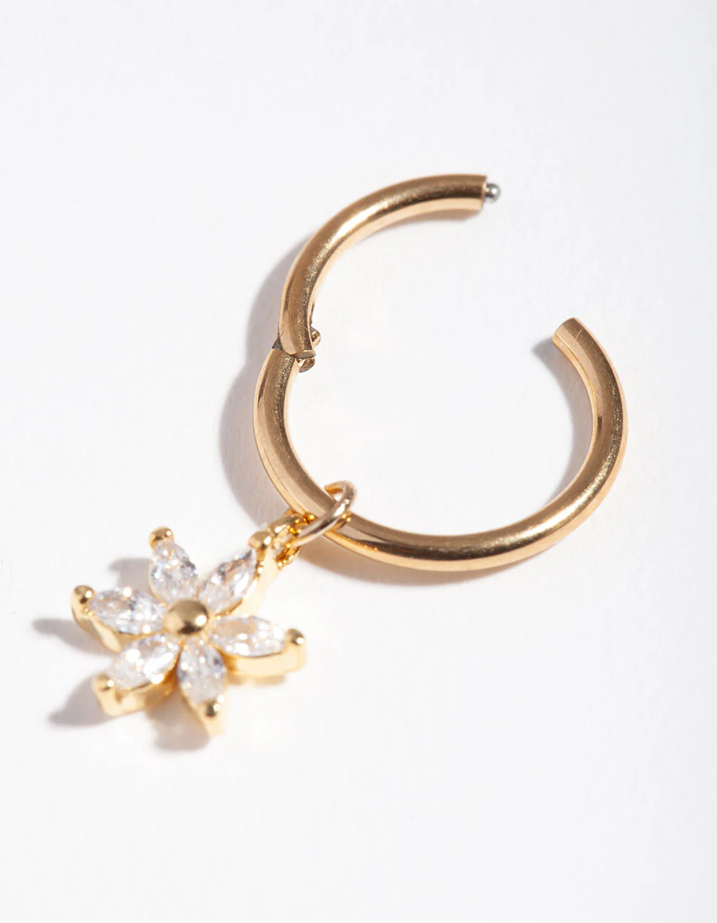 Gold Surgical Steel Cubic Zirconia Flower Belly Ring - Image 3