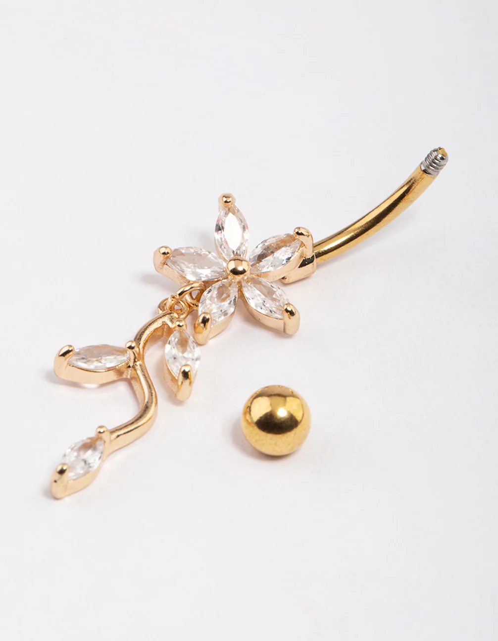 Gold Plated Surgical Steel Cubic Zirconia Flower Drop Belly Ring - Image 3