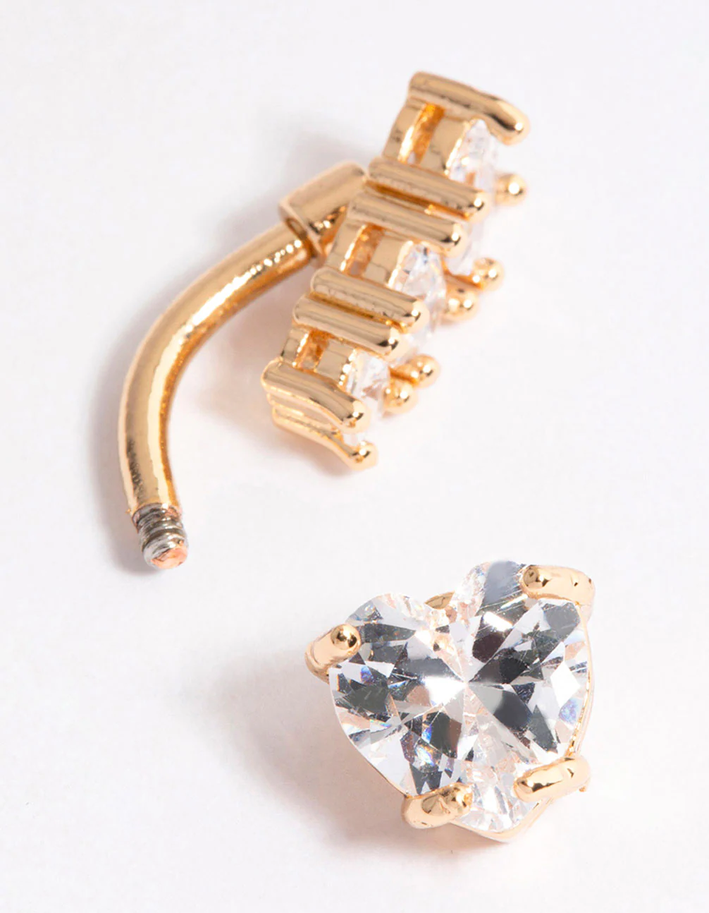Gold Plated Surgical Steel Cubic Zirconia Heart Belly Ring - Image 3