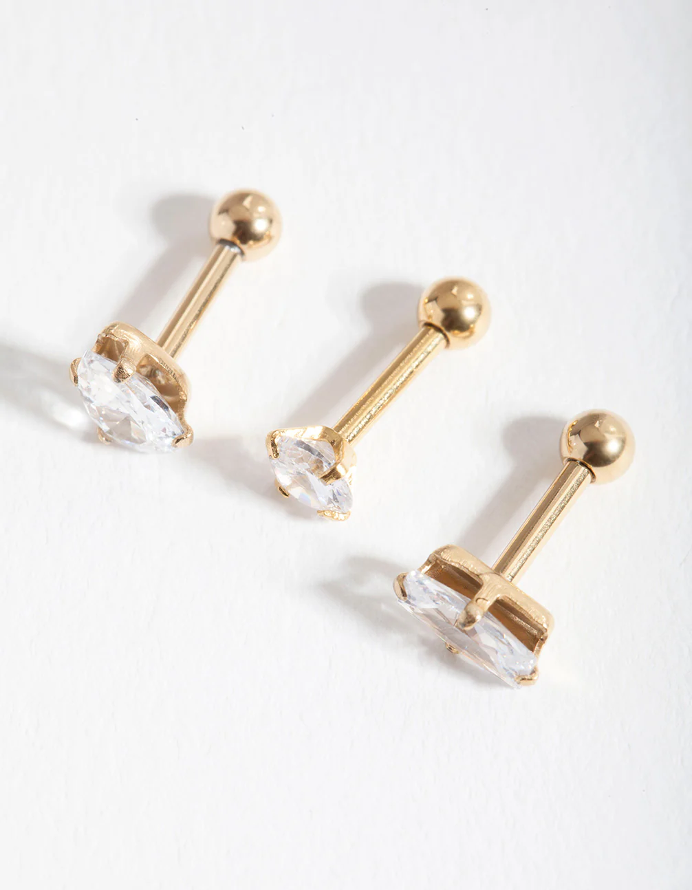 Gold Cubic Zirconia Multi-Cut Stone Barbell Earring Pack - Image 2