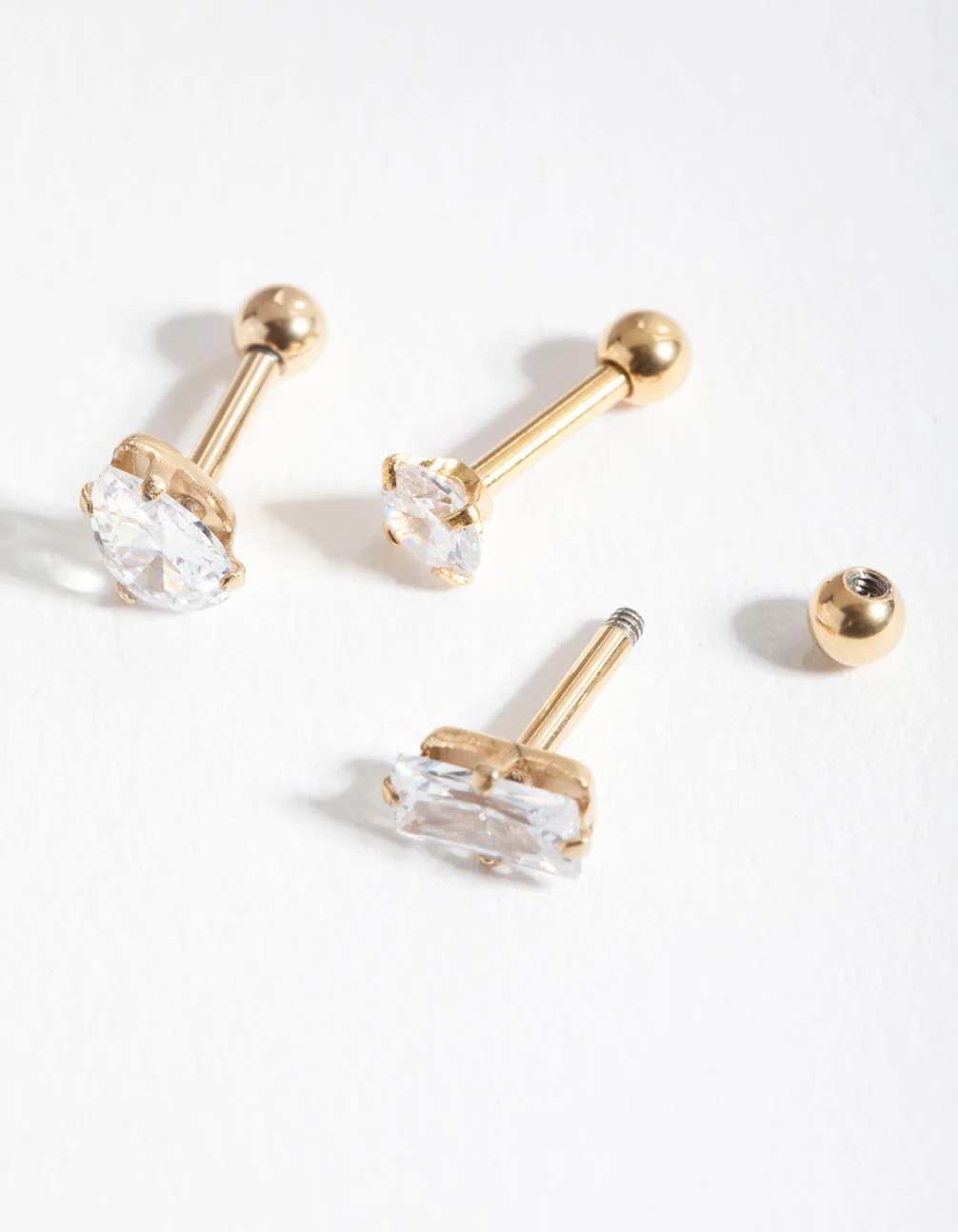 Gold Cubic Zirconia Multi-Cut Stone Barbell Earring Pack - Image 3