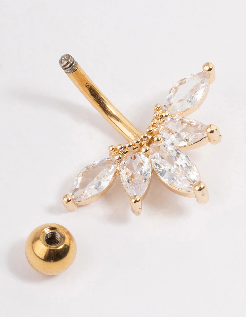 Gold Plated Surgical Steel Cubic Zirconia Marquise Fan Belly Ring - Image 2
