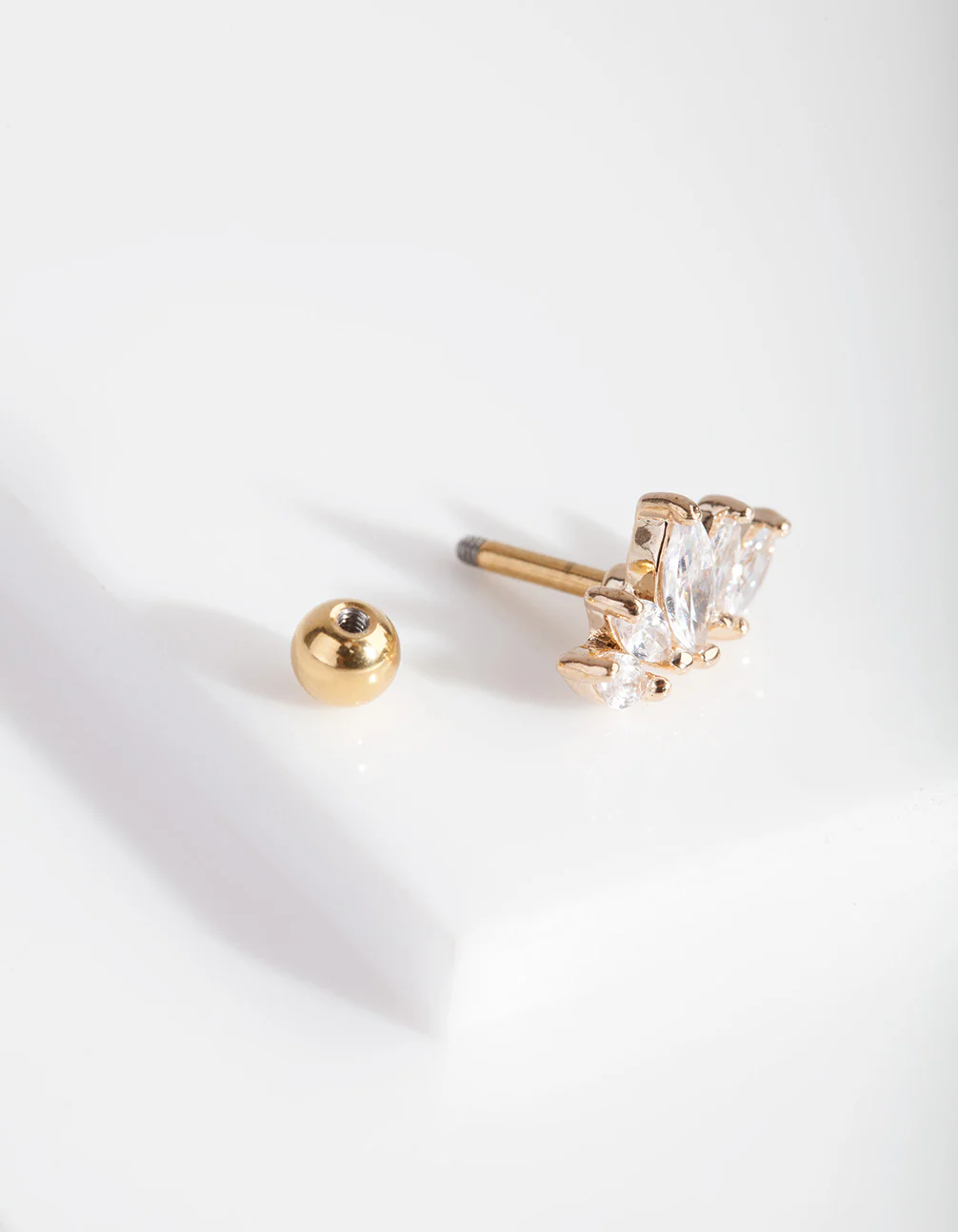 Gold Surgical Steel Cubic Zirconia Navette Fan Barbell Earring - Image 2