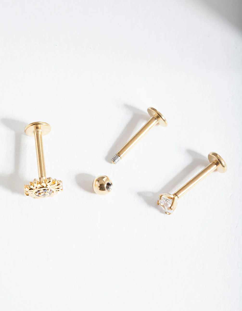 Gold Surgical Steel Cubic Zirconia Sun Flat Back Earring Pack - Image 3