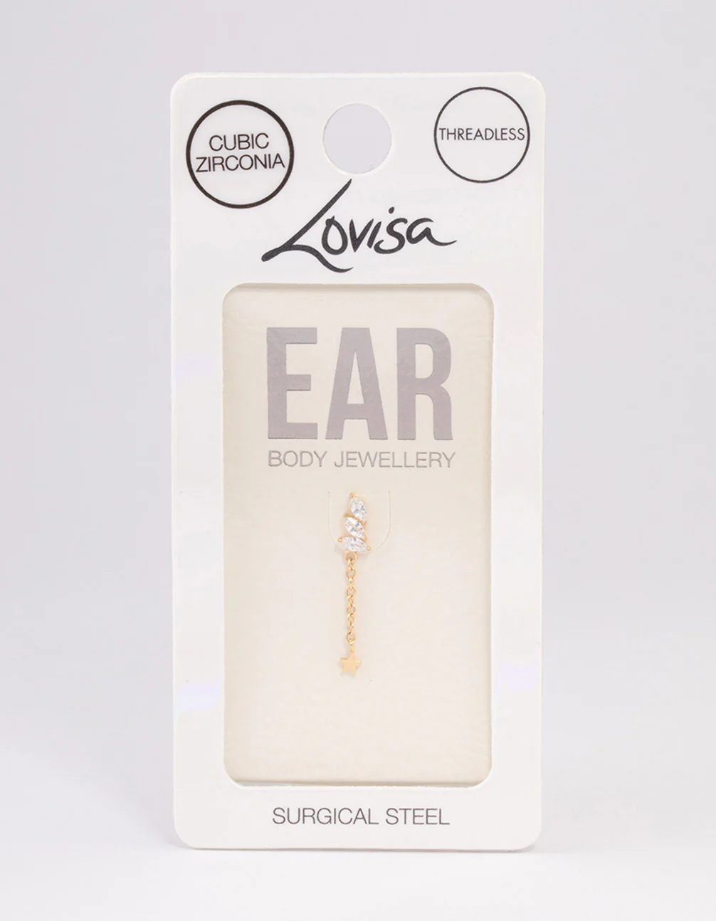 Gold Plated Surgical Steel Cubic Zirconia Triple Leaf Drop Single Threadless Flat Back Stud - Image 3