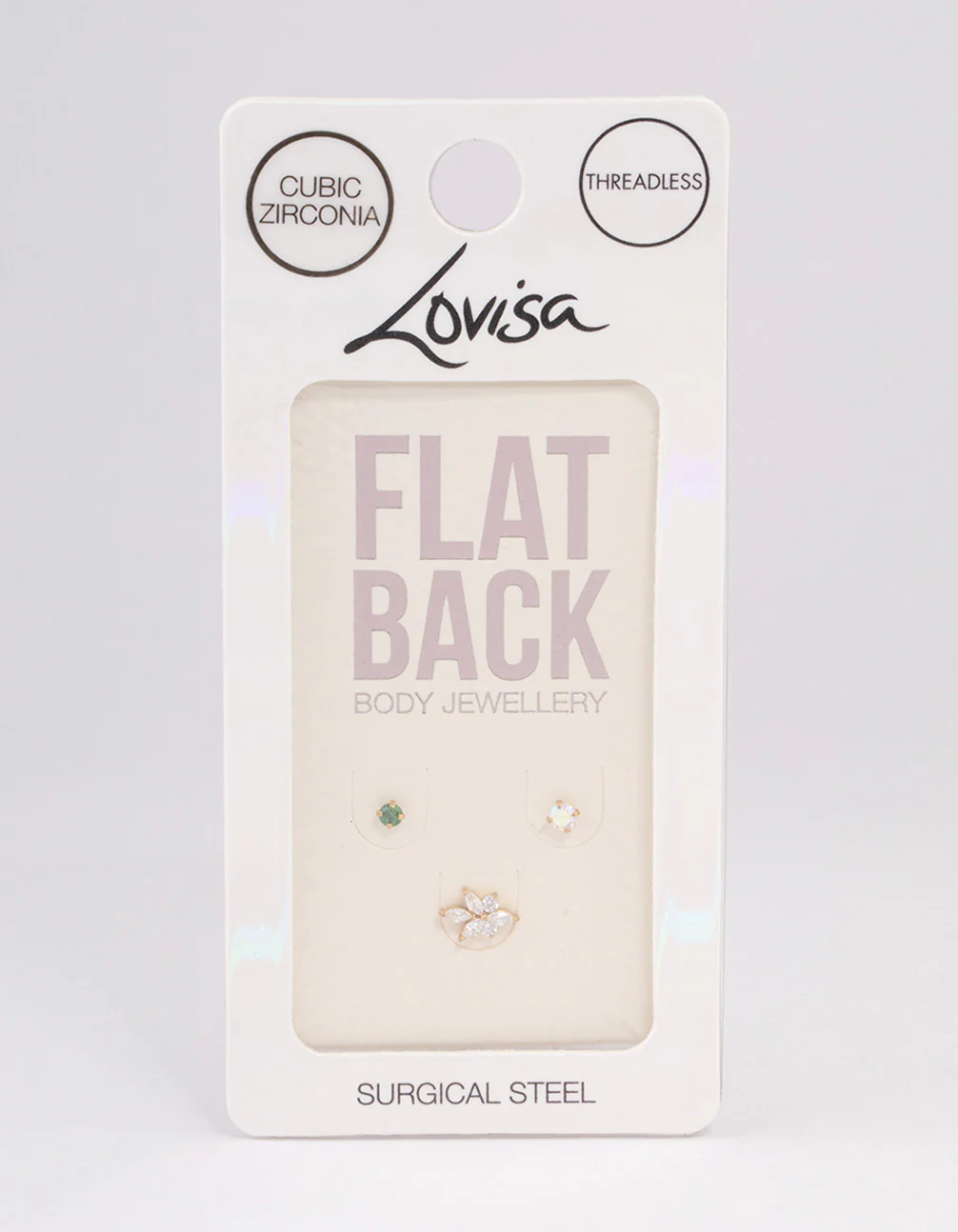 Gold Plated Surgical Steel Emerald Cubic Zirconia Flat Back Pack - Image 3