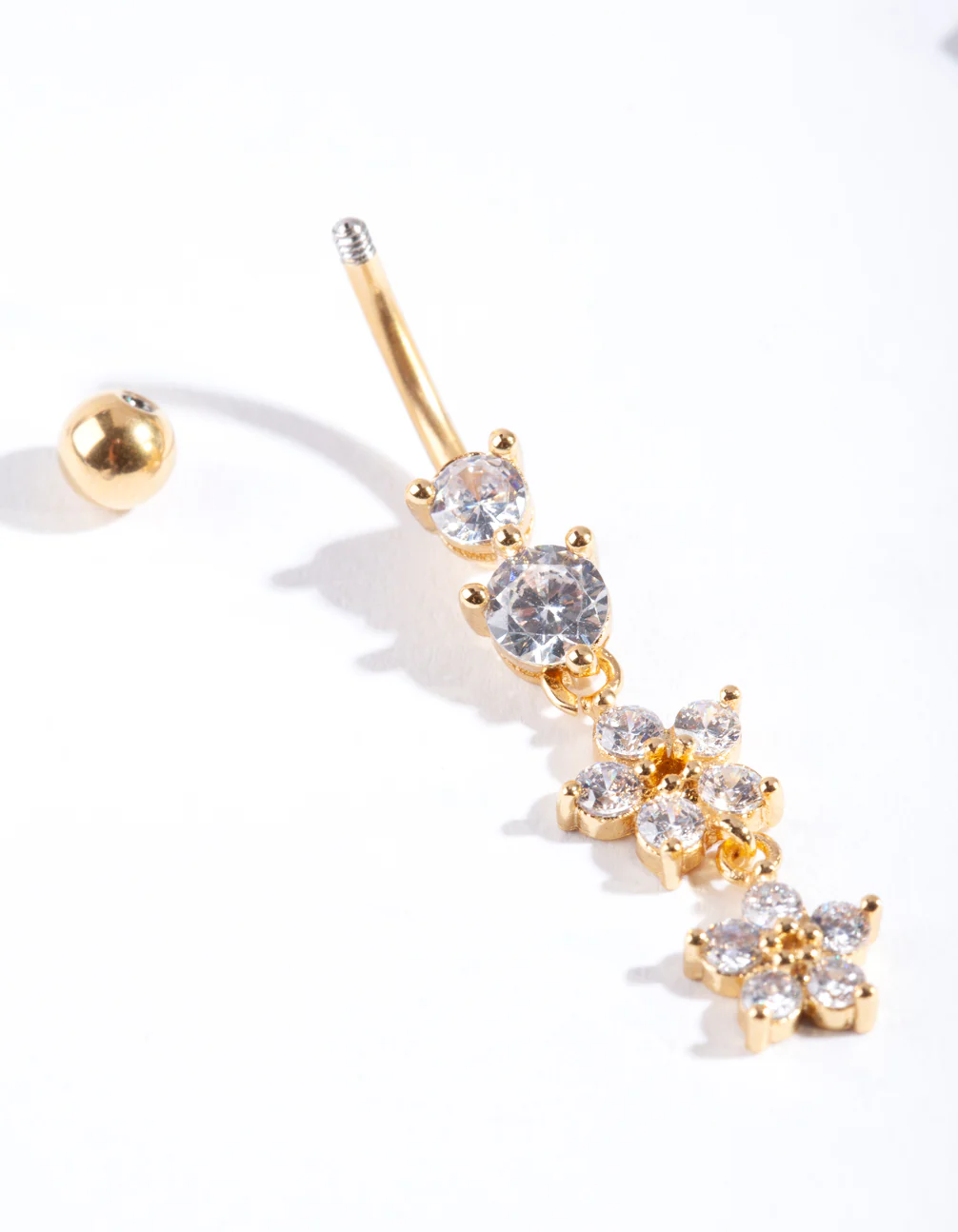 Gold Surgical Steel Statement Flower Drop Belly Bar - Image 2