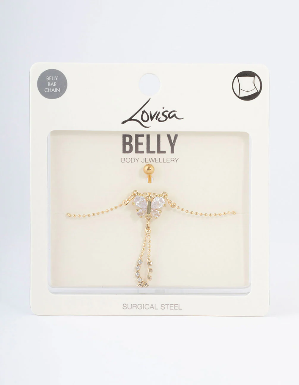 Gold Plated Surgical Steel Diamante Butterfly Belly Chain - Image 3