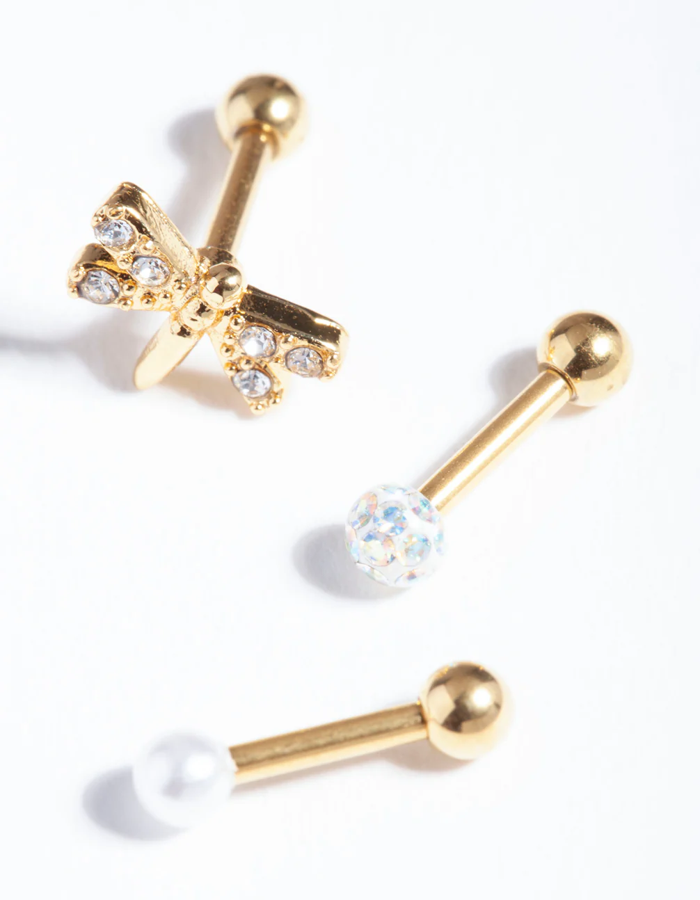 Gold Plated Surgical Steel Diamante Dragonfly Barbell Pack - Image 2