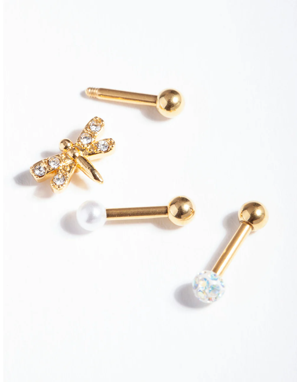 Gold Plated Surgical Steel Diamante Dragonfly Barbell Pack - Image 3