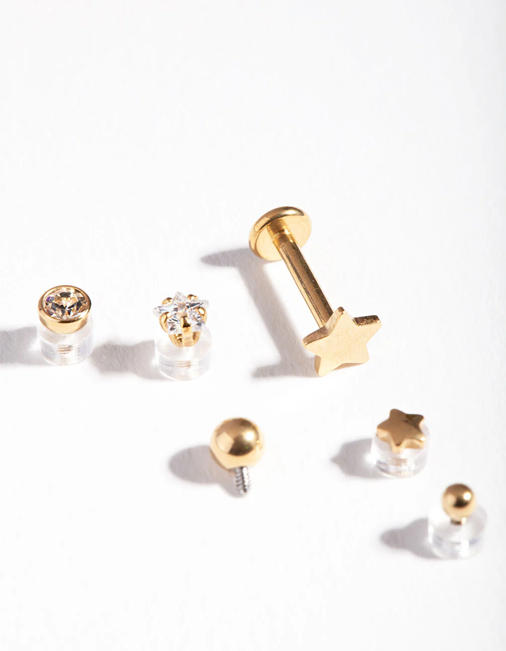 Gold Plated Surgical Steel Flat Back Single Bar with Interchangeable Star Ends 6-Pack - Image 2