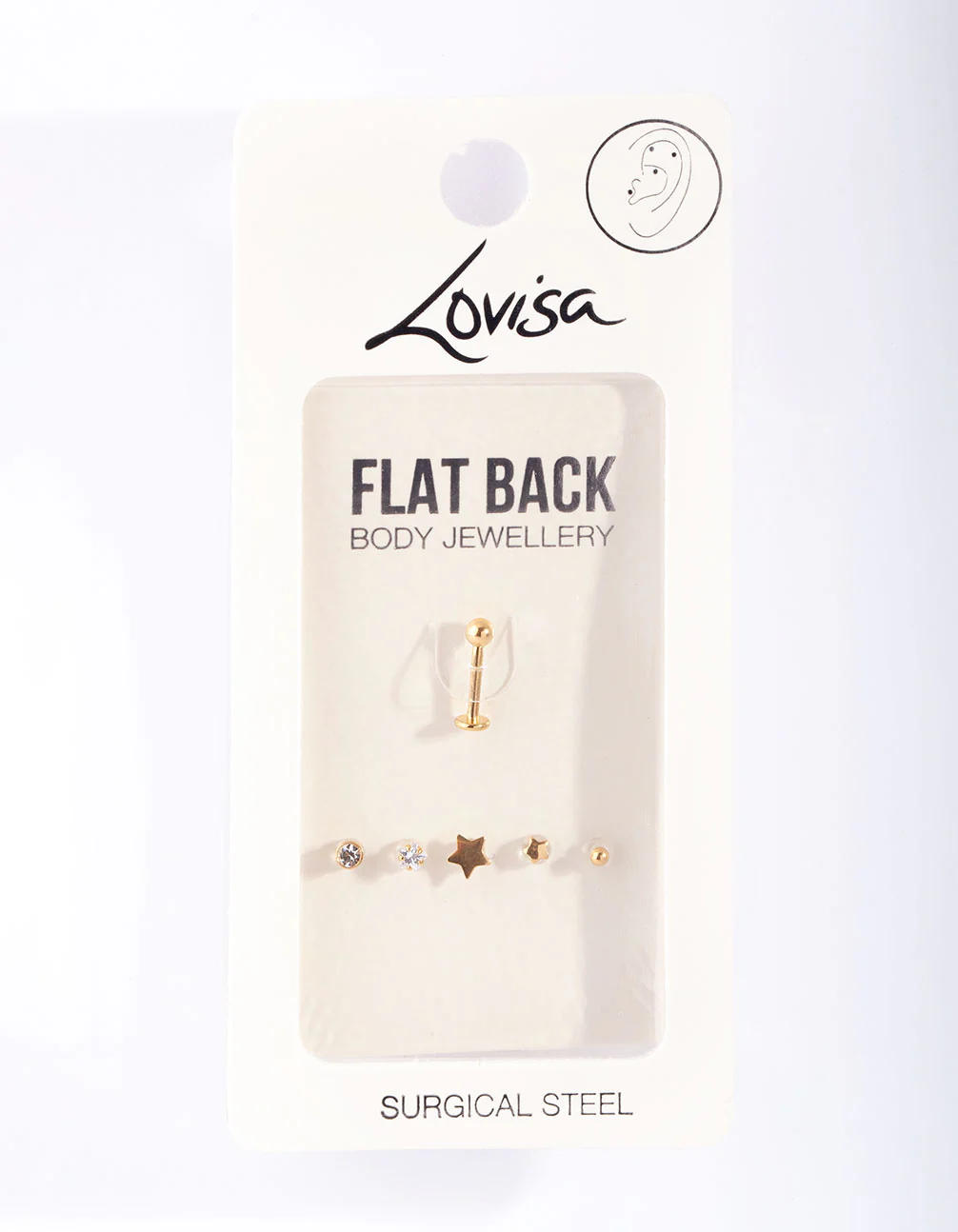 Gold Plated Surgical Steel Flat Back Single Bar with Interchangeable Star Ends 6-Pack - Image 3