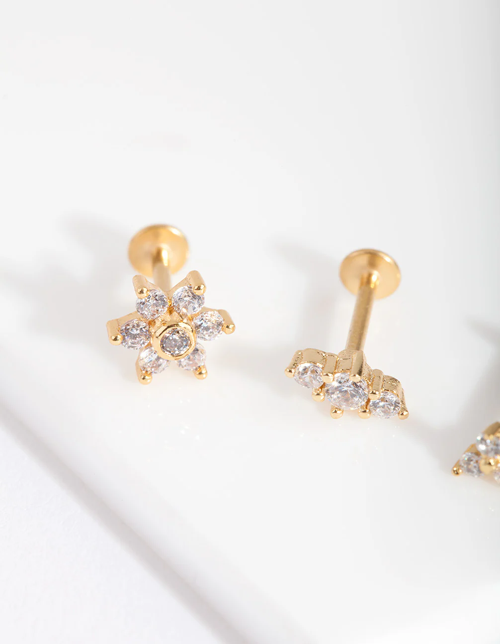 Gold Surgical Steel Flower Flat Back Earring Pack - Image 2
