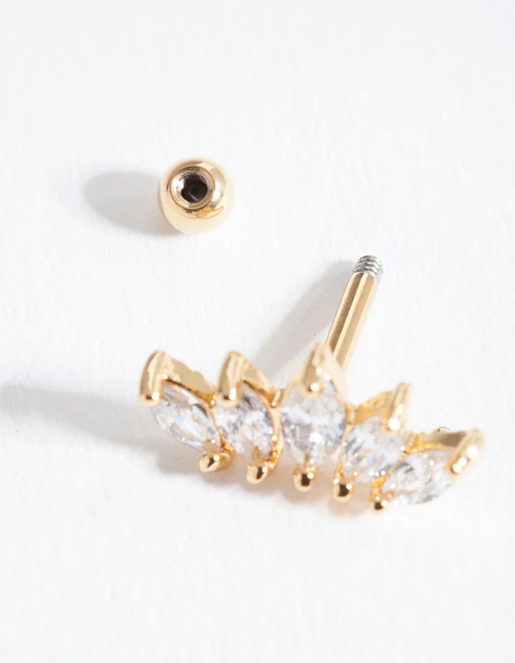 Gold Surgical Steel Graduated Marquise Stone Barbell Earrings - Image 3