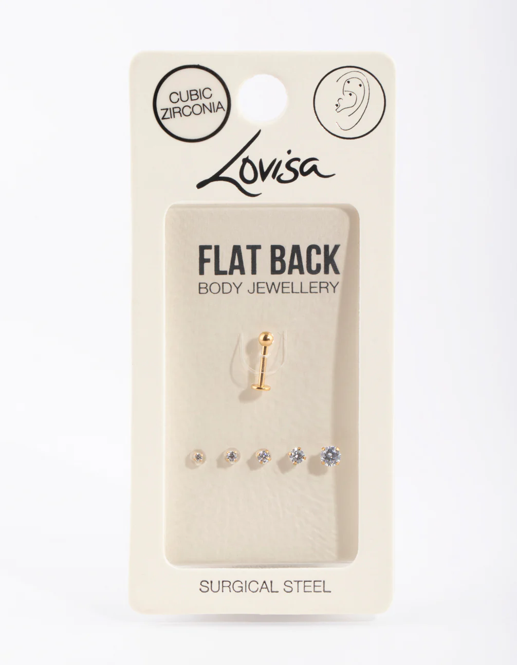 Gold Surgical Steel Single Flat Back Bar & Graduated Stone Interchangeable Ends 6-Pack - Image 2