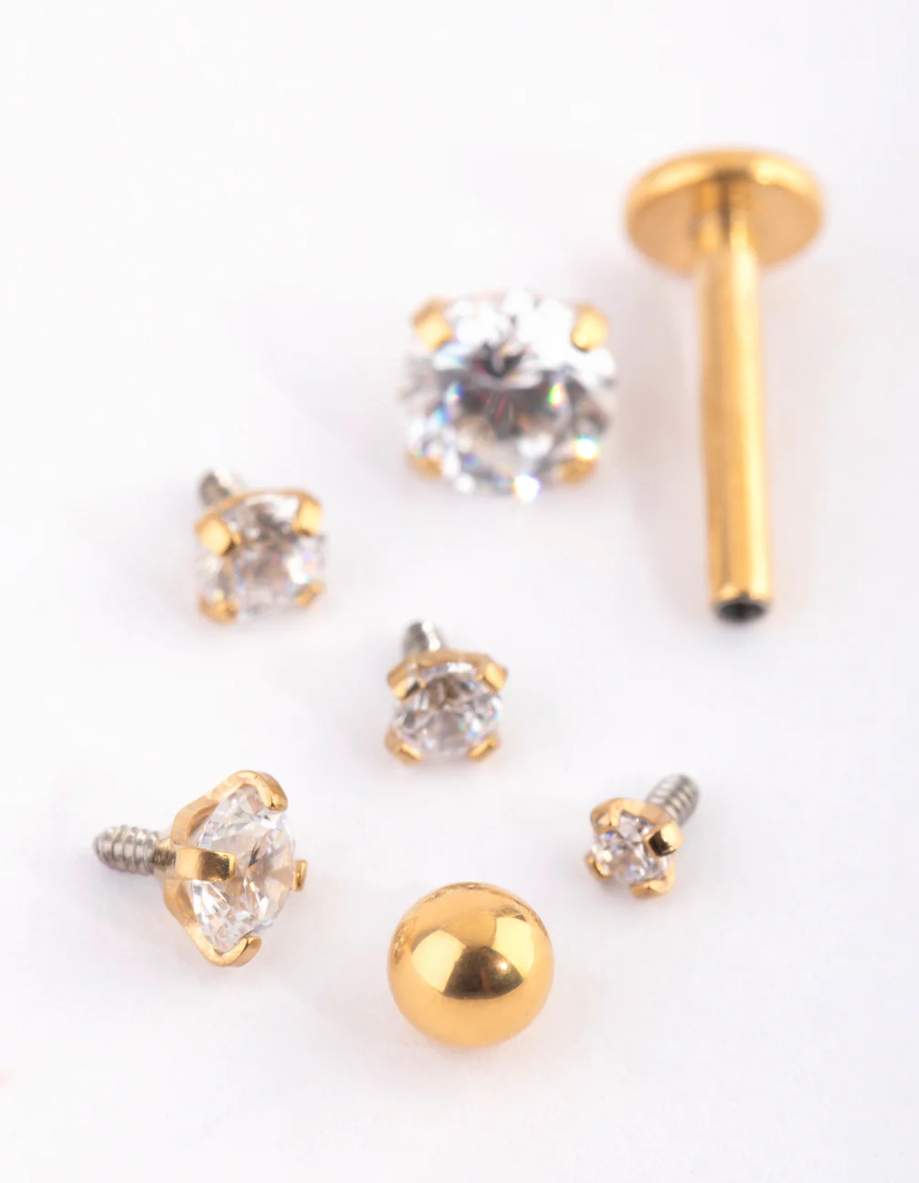 Gold Surgical Steel Single Flat Back Bar & Graduated Stone Interchangeable Ends 6-Pack - Image 3
