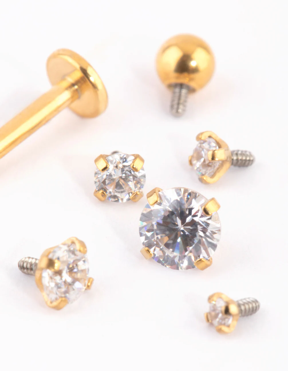 Gold Surgical Steel Single Flat Back Bar & Graduated Stone Interchangeable Ends 6-Pack - Image 4